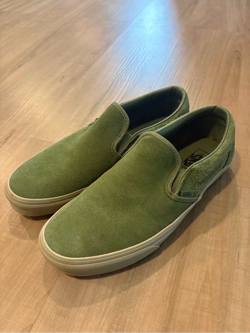 Vans Slip-On Suede Loafers in Olive Green